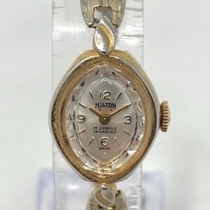 Vtg Hilton 2 Star Watch Women Gold Tone Swiss Made 17 Jewels Manual Wind 6.25"